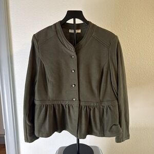 Kate Rosy Women's Green Solid Collared Button Jacket Size Petite XL